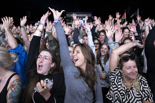  Festivalgoers enjoy a concert of the US rapper Macklemore on the Main Stage, at the 42th Gurtenfestival edition, in Bern, Switzerland  EPA/ANTHONY ANEX